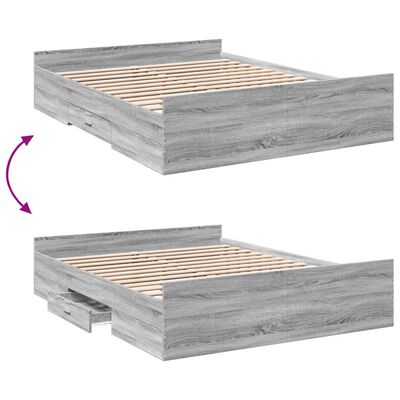 vidaXL Lovos rėmas su stalčiais, pilkas ąžuolo, 150x200cm, mediena