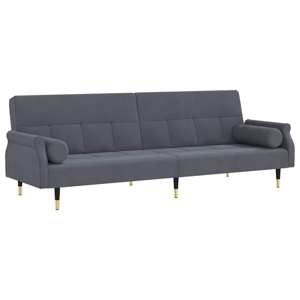 vidaXL Sofa-lova su pagalvėlėmis, tamsiai pilkos spalvos, aksomas