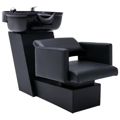 vidaXL Kirpyklos kėdė su plautuve, juoda, 129x59x82cm, dirbtinė oda