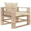 vidaXL Sodo sofa i&scaron; palečių su kreminėmis pagalvėlėmis, mediena