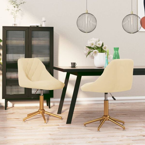 vidaXL Pasukamos valgomojo kėdės, 2vnt., kreminės spalvos, aksomas