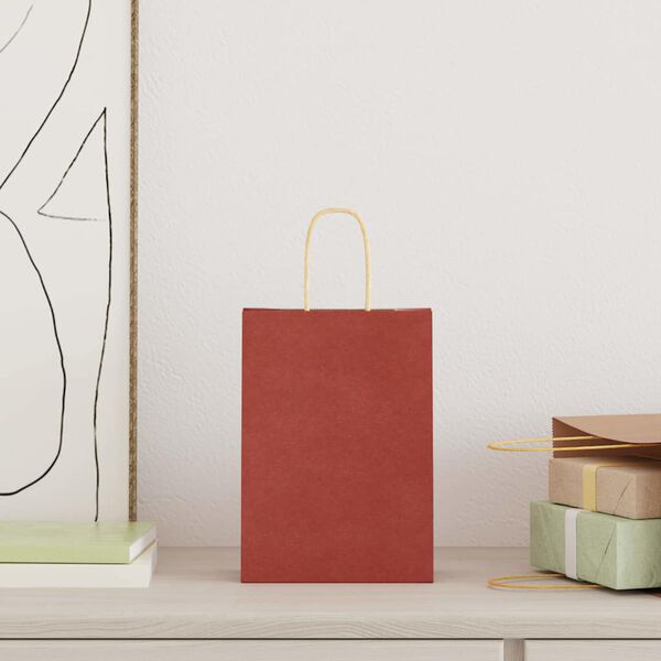 vidaXL Popieriniai maišeliai 250vnt. su rankenomis, raudonos 15x8x21cm