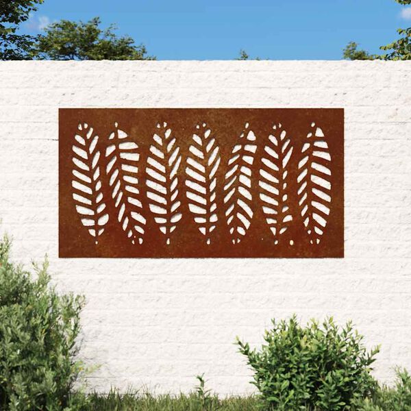 vidaXL Sodo sienos dekoracija, 105x55cm, corten plienas, lapų dizaino