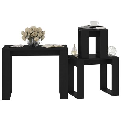 vidaXL Sustumiami staliukai, 3vnt., juodos spalvos, apdirbta mediena