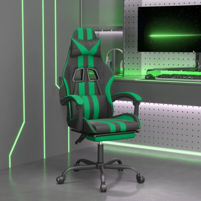 vidaXL Pasukama žaidimų kėdė su pakoja, juoda ir žalia, dirbtinė oda