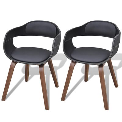 vidaXL Valgomojo kėdės, 2vnt., juodos, išlenkta mediena, dirbtinė oda
