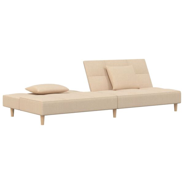 vidaXL Dvivietė sofa-lova su dvejomis pagalvėmis, kreminė, audinys