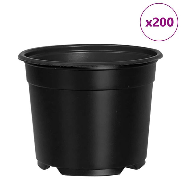 vidaXL Gėlių vazonas 200 pcs Juoda &Oslash; 15 x 12.5 cm Plastmasė