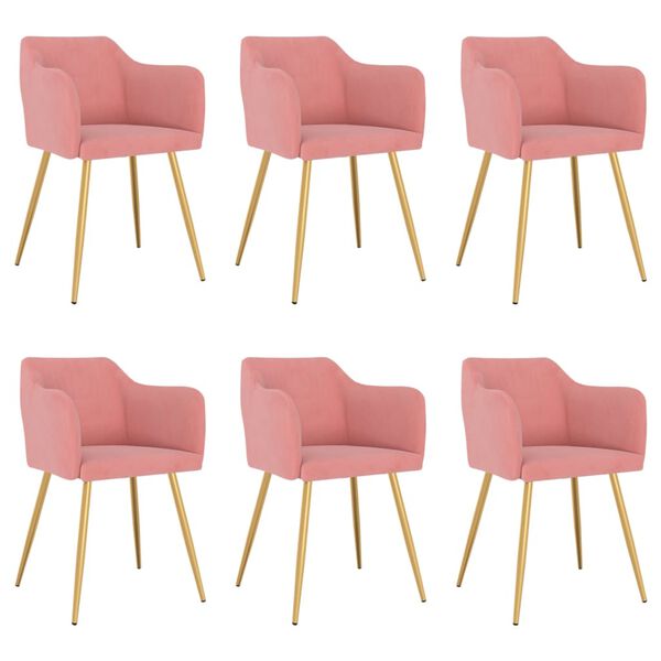 vidaXL Valgomojo kėdės, 6vnt., rožinės spalvos, aksomas (3x331155)