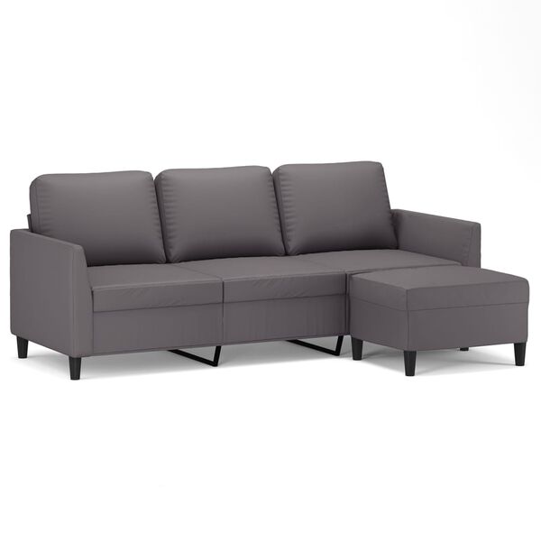 vidaXL Trivietė sofa su pakoja, pilkos spalvos, 180cm, dirbtinė oda