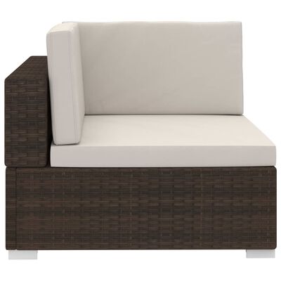 vidaXL Sodo sofos komplektas su pagalvėlėmis, 4 dalių, rudas, ratanas