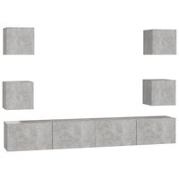 vidaXL TV spintelių komplektas, 6 dalių, betono pilkas, mediena