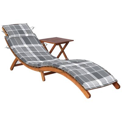 vidaXL Sodo saulės gultas su staliuku ir čiužinuku, akacijos masyvas