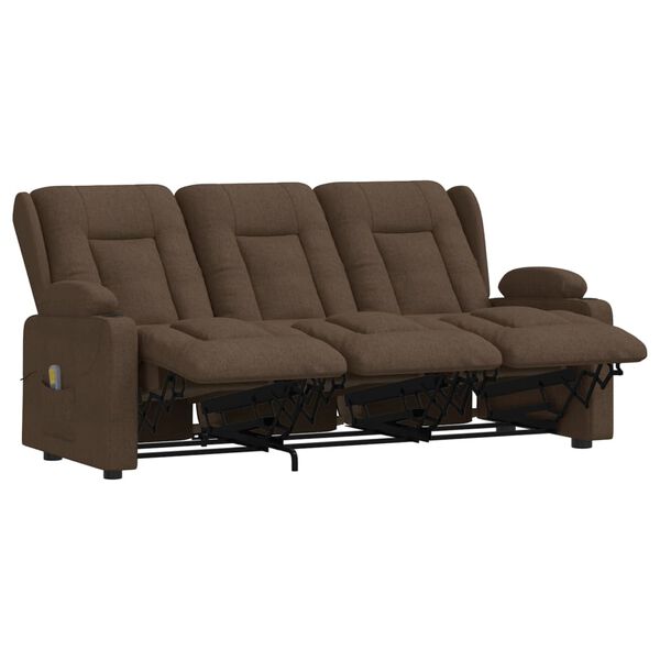 vidaXL Trivietis atlošiamas masažinis krėslas, rudas, audinys