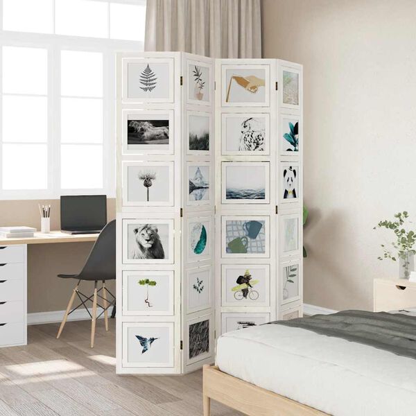 vidaXL Kambario pertvara, 4 segmentai, balta, paulovnijos masyvas