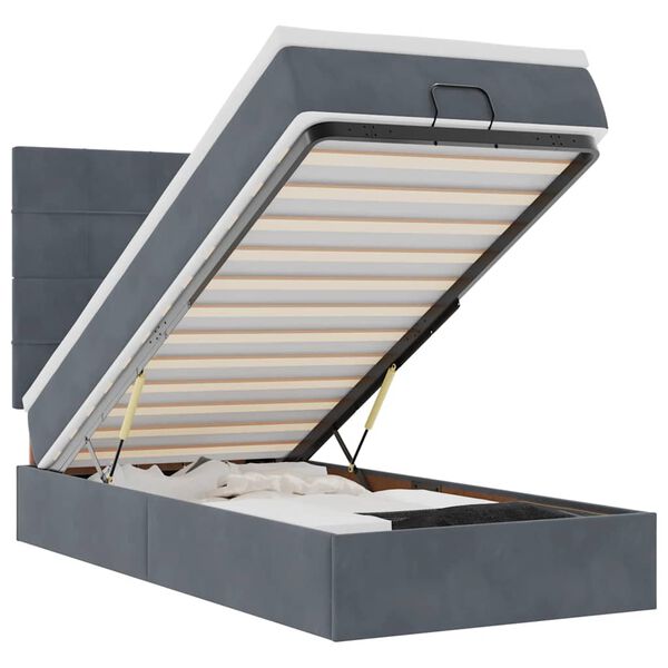 vidaXL Osmanų lovos rėmas su čiužiniais, pilkas, 90x200cm, aksomas