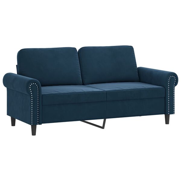 vidaXL Dvivietė sofa su pagalvėmis, mėlynos spalvos, 140cm, aksomas