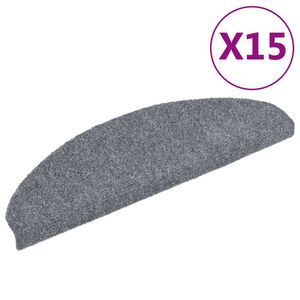 vidaXL Laiptų kilimėliai, lipnūs, 15 vnt., 65x21x4 cm, &scaron;viesiai pilki, pusapvaliai, dideli