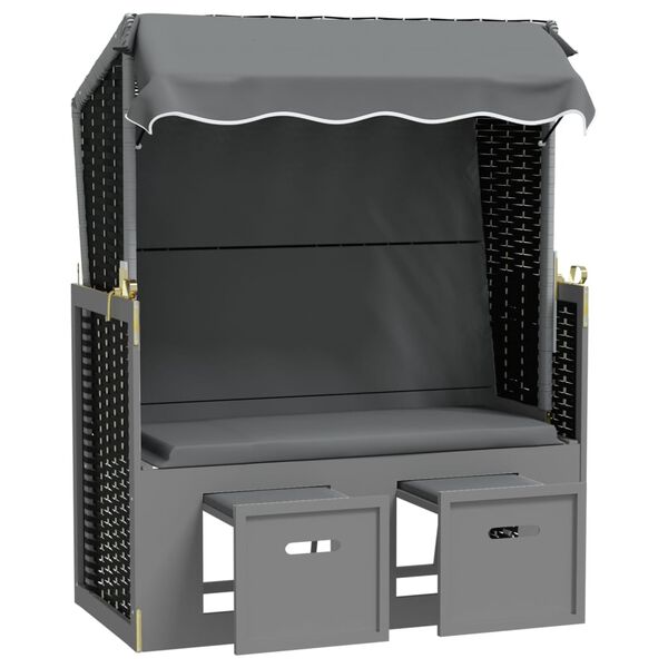 vidaXL Paplūdimio kėdė, antracito/juoda, poliratanas/mediena