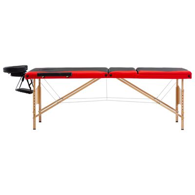 vidaXL Sulankstomas masažinis stalas, juodas/raudonas, mediena, 3 zonų