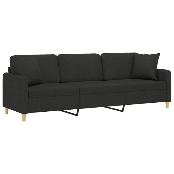 vidaXL Trivietė sofa su pagalvėmis, juoda, 210cm, audinys