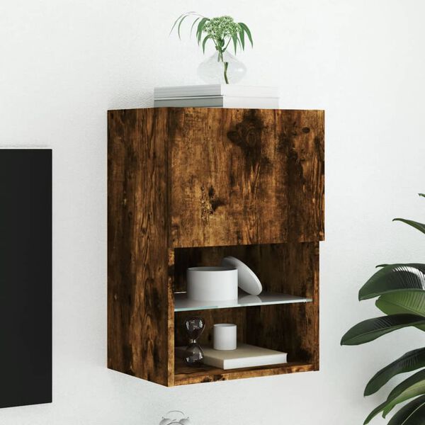 vidaXL TV spintelė su LED lemputėmis, dūminio ąžuolo, 40,5x30x60cm