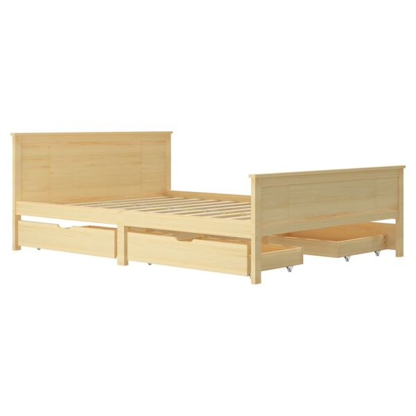 vidaXL Lovos rėmas su 4 stalčiais, 140x200cm, pu&scaron;ies medienos masyvas