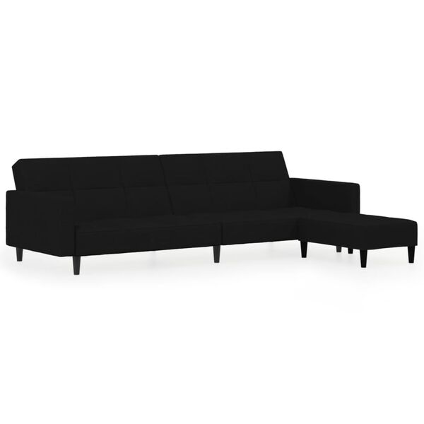 vidaXL Dvivietė sofa-lova su taburete, juoda, mikropluo&scaron;to audinys