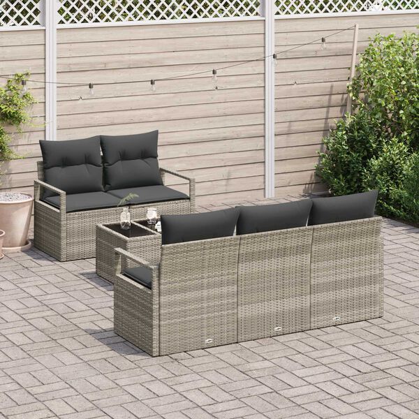 vidaXL Sofos komplektas 6 pcs Šviesiai pilka poliratanas