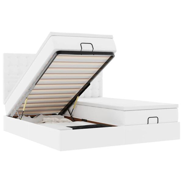 vidaXL Osmanų lovos rėmas su čiužiniais, baltas, 200x200cm, dirbt. oda