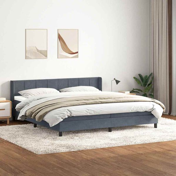 vidaXL Box Spring Lova su čiužiniu Tamsiai pilka 200x220 cm aksomas