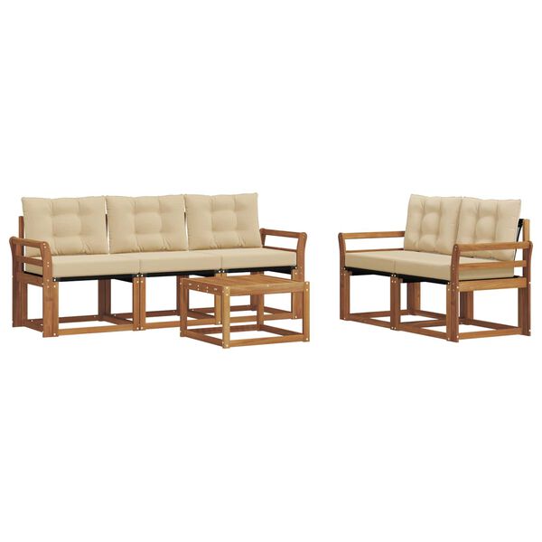 vidaXL Lauko sofos komplektas su pagalve 6 pcs Natūralus ir bežinis