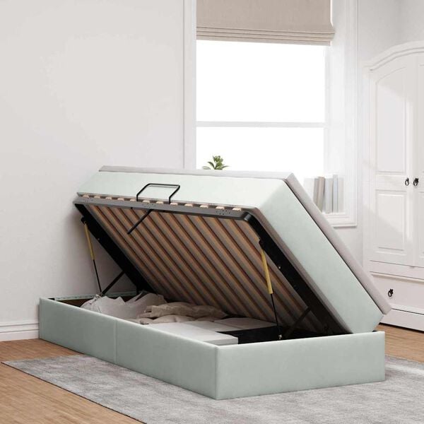 vidaXL Lova su daiktų laikymo vieta ir čiužiniu &Scaron;viesiai pilka