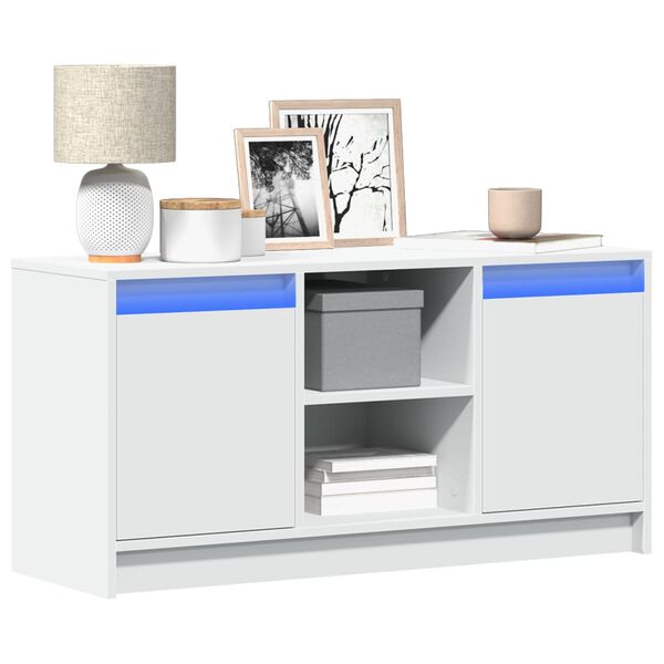 vidaXL Televizoriaus spintelė su LED, balta, 100x34x50cm, mediena