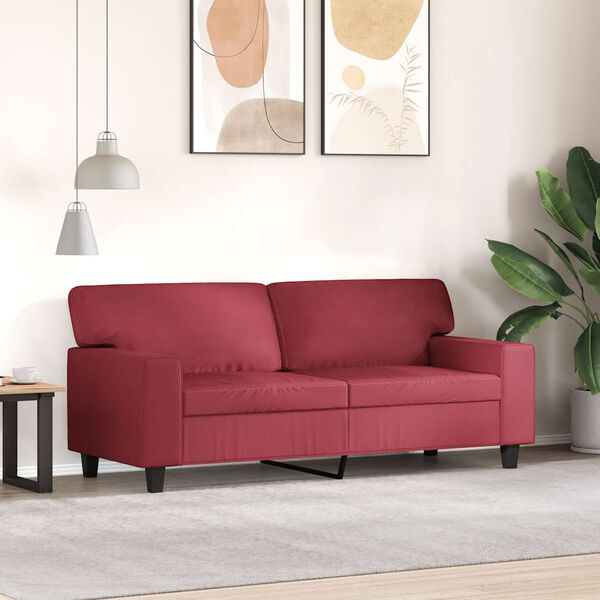vidaXL Dvivietė sofa, raudonojo vyno spalvos, 140cm, dirbtinė oda