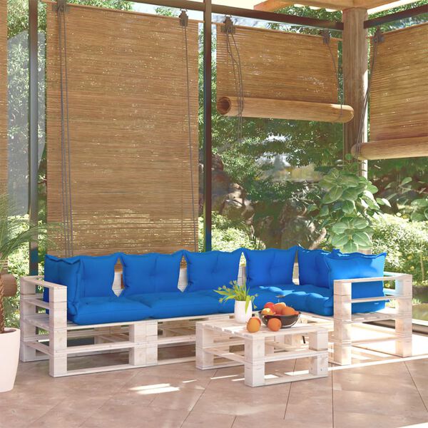 vidaXL Sodo komplektas i&scaron; palečių su pagalvėlėmis, 6 dalių, pu&scaron;is