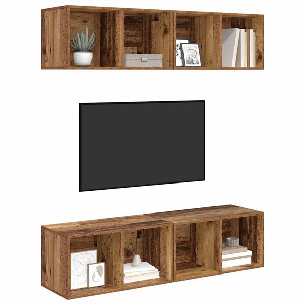vidaXL TV spintelių komplektas 4 pcs Senovinis medis 37 x 37 x 72 cm