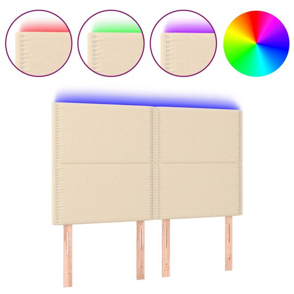 vidaXL Galvūgalis su LED, kreminės spalvos, 144x5x118/128cm, audinys