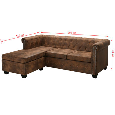 vidaXL L-formos Chesterfield sofa, dirbtinė oda, ruda