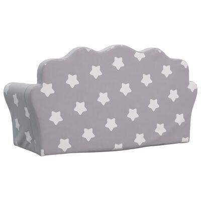 vidaXL Vaikiška dvivietė sofa, pilka, minkštas pliušas, su žvaigždėmis