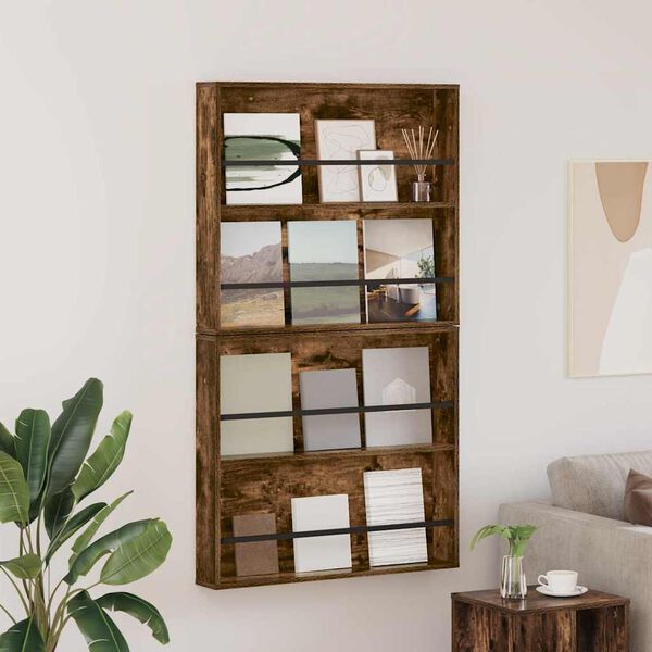 vidaXL Žurnalų stovas su lentyna 2 pcs Rūkyta ąžuolas 80 x 12 x 70 cm