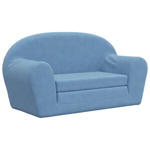 vidaXL Vaiki&scaron;ka dvivietė sofa-lova, mėlynos spalvos, mink&scaron;tas pliu&scaron;as