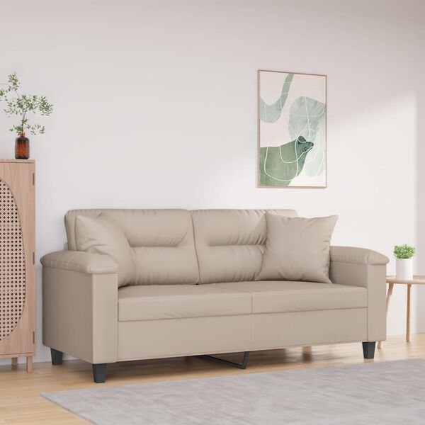 vidaXL Dvivietė sofa su pagalvėmis, kreminė, 140cm, audinys