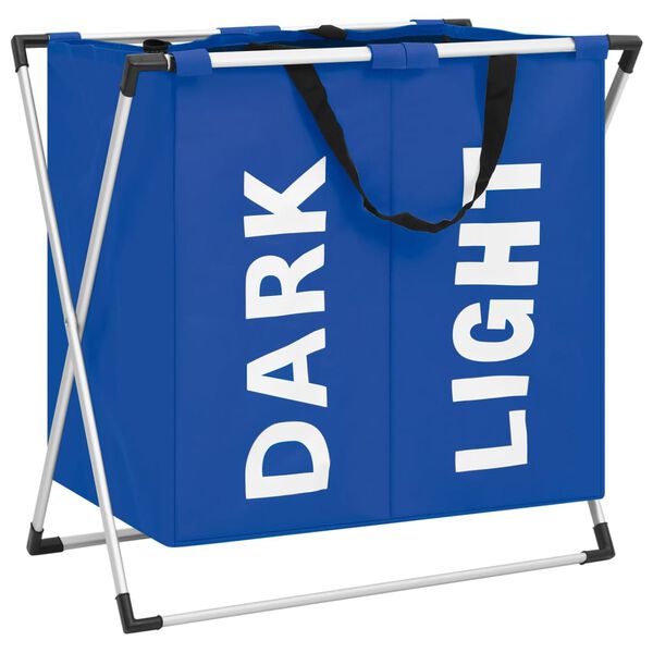 vidaXL 2 skyrių skalbinių rūšiavimo krepšys, mėlynos spalvos