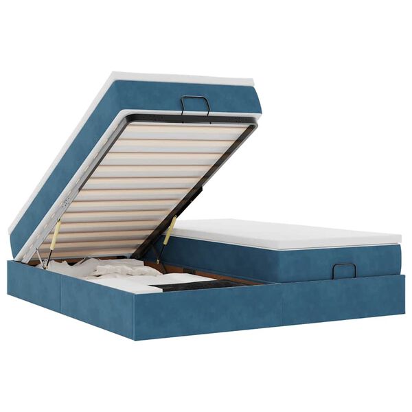 vidaXL Osmanų lovos rėmas su čiužiniais, mėlynas, 160x200cm, aksomas