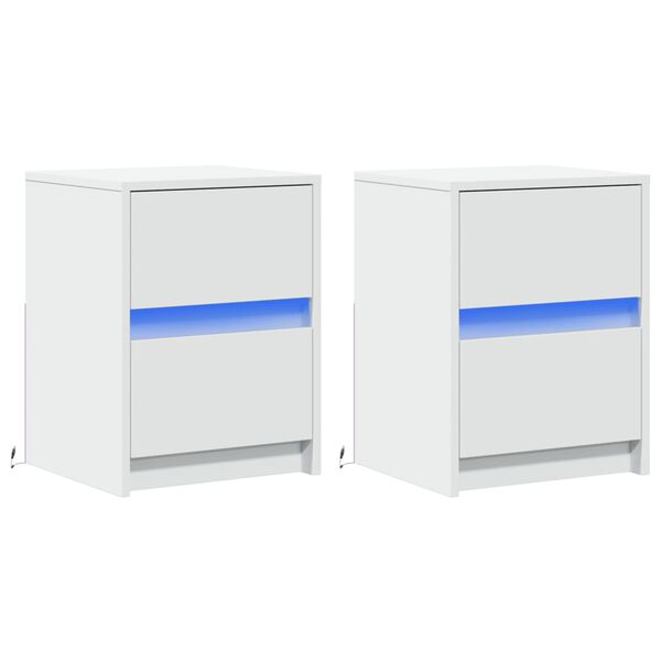 vidaXL Naktinės spintelės su LED lemputėmis, 2vnt., baltos, mediena