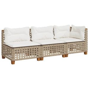 vidaXL Trivietė sodo sofa su pagalvėlėmis, smėlio spalvos, poliratanas