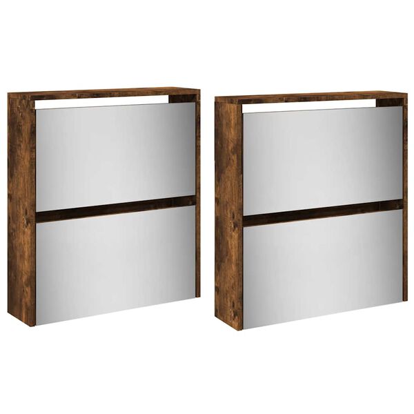 vidaXL Batų spintelė su veidrodžiu, 4 auk&scaron;tų, dūminė, 63x17x134cm