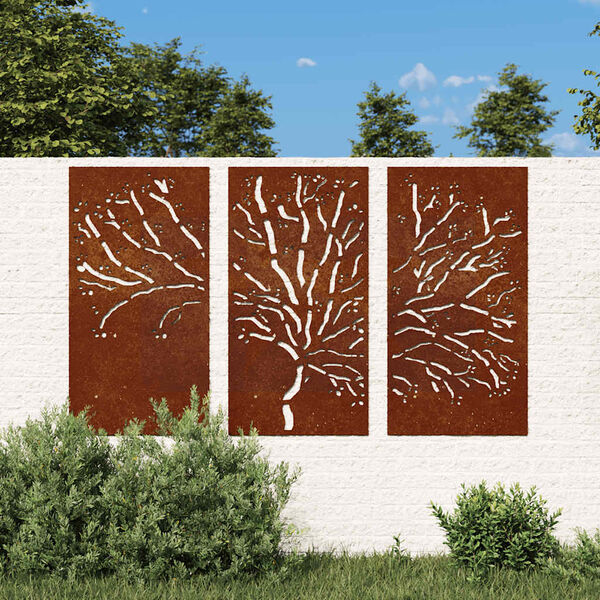 vidaXL Sodo sienos dekoracija, 3 dalių, 105x55cm, corten plienas