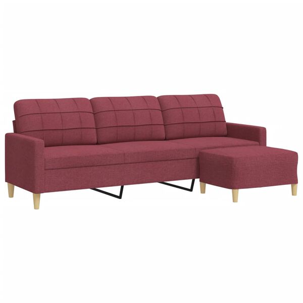 vidaXL Trivietė sofa su pakoja, raudonojo vyno spalvos, 210cm, audinys